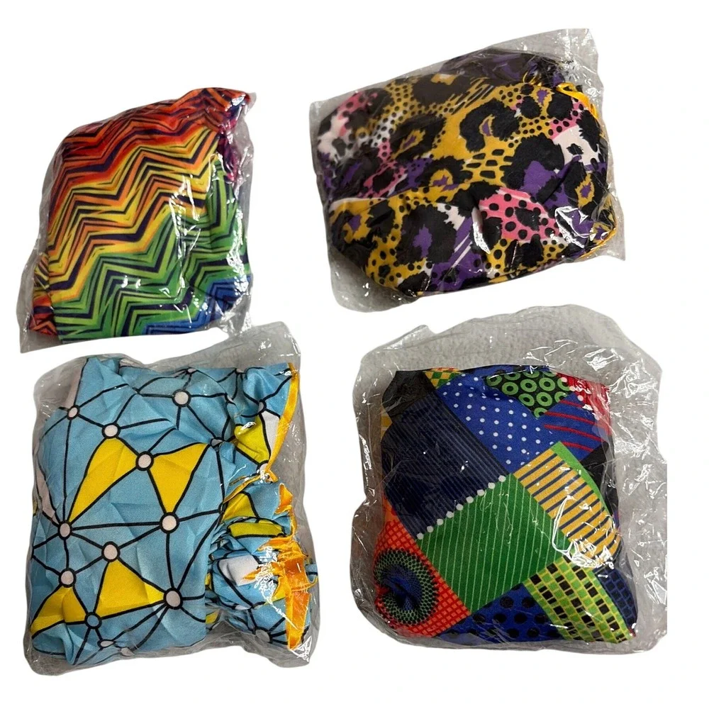 Unbranded 4 Pack Patterned Satin Sleep Cap Hair Bonnet Multicolor Set OSFA